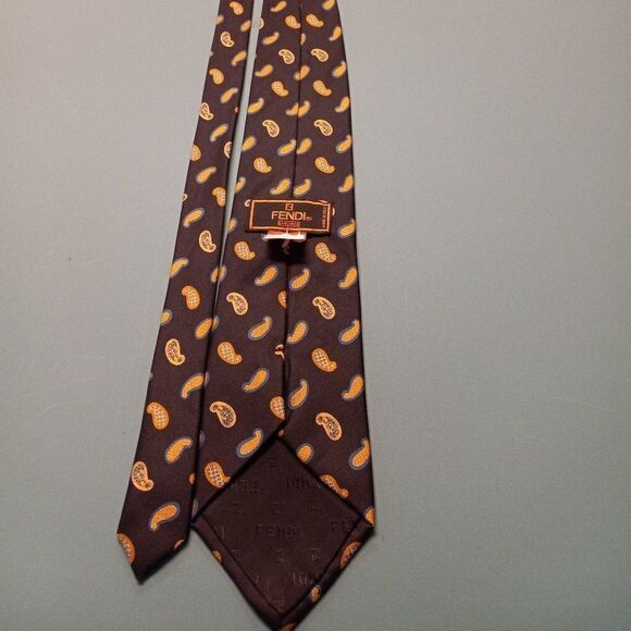 Fendi Silk Black, Gold and Blue Paisley design Tie - Picture 7 of 7